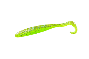 RenzStein RenzWorm 11cm, 5g 10-pack, grön-gul glitterjigg i TPE, fiskedrag för abborrefiske. Perfekt för sportfiske.