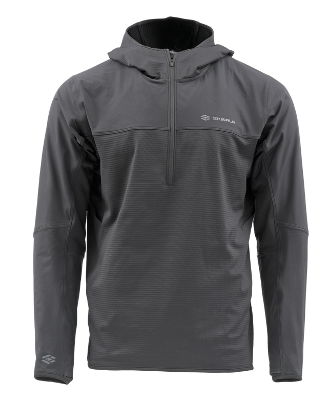 Skwala Fishing Fusion Tactical Hoody, långärmad grå fleecejacka med huva, perfekt för fiskare och expeditionsvärme.